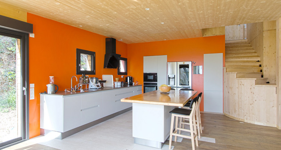 Cuisine avec murs NOVATOP de couleur - Architecte : Philippe PARISOT